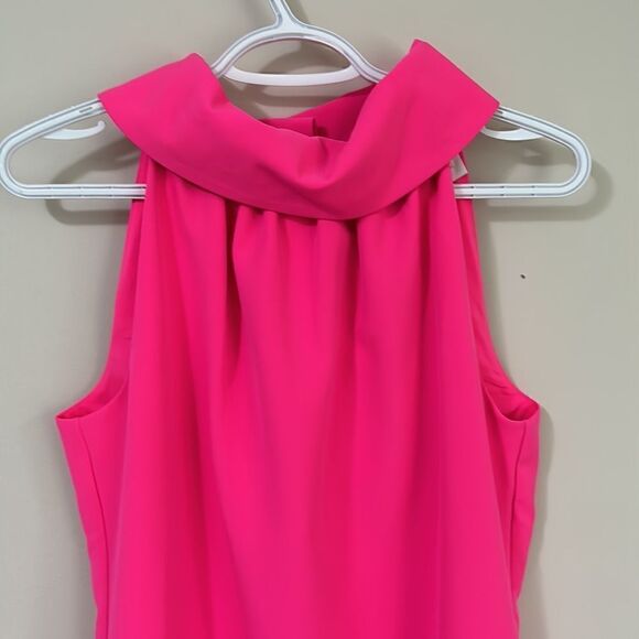 Sail To Sable Neon Pink Rolled Neckline Sheath Dress W/ Large Back Buttons - Picture 10 of 11